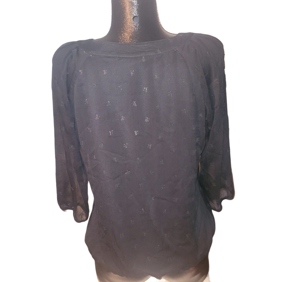 Ispiri Black Semi Sheer Blouse with Tie Neckline L - Picture 6 of 8